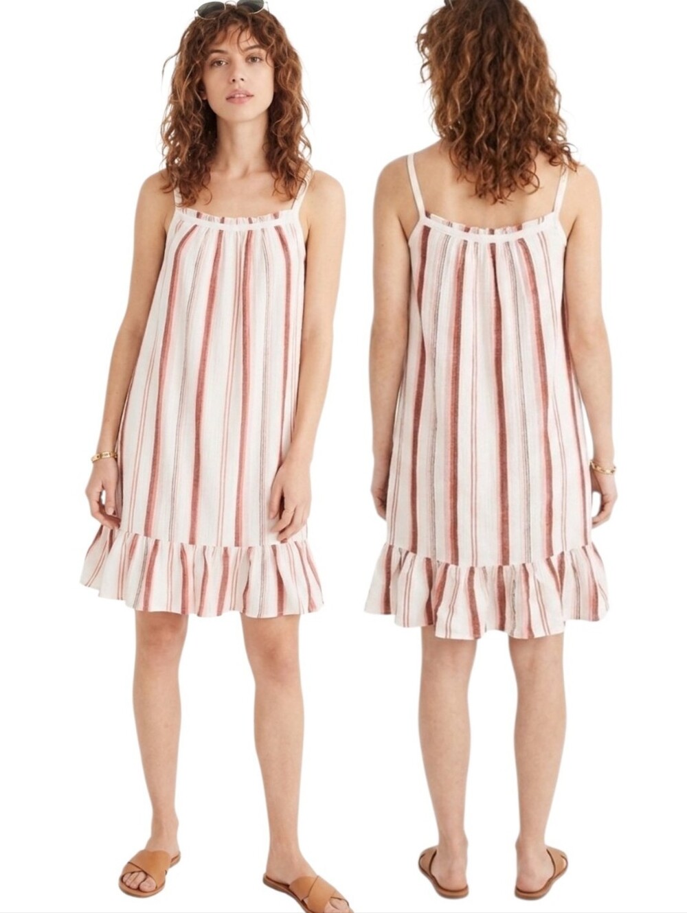 MADEWELL Ruffle Hem Striped Sundress -  Size XS
